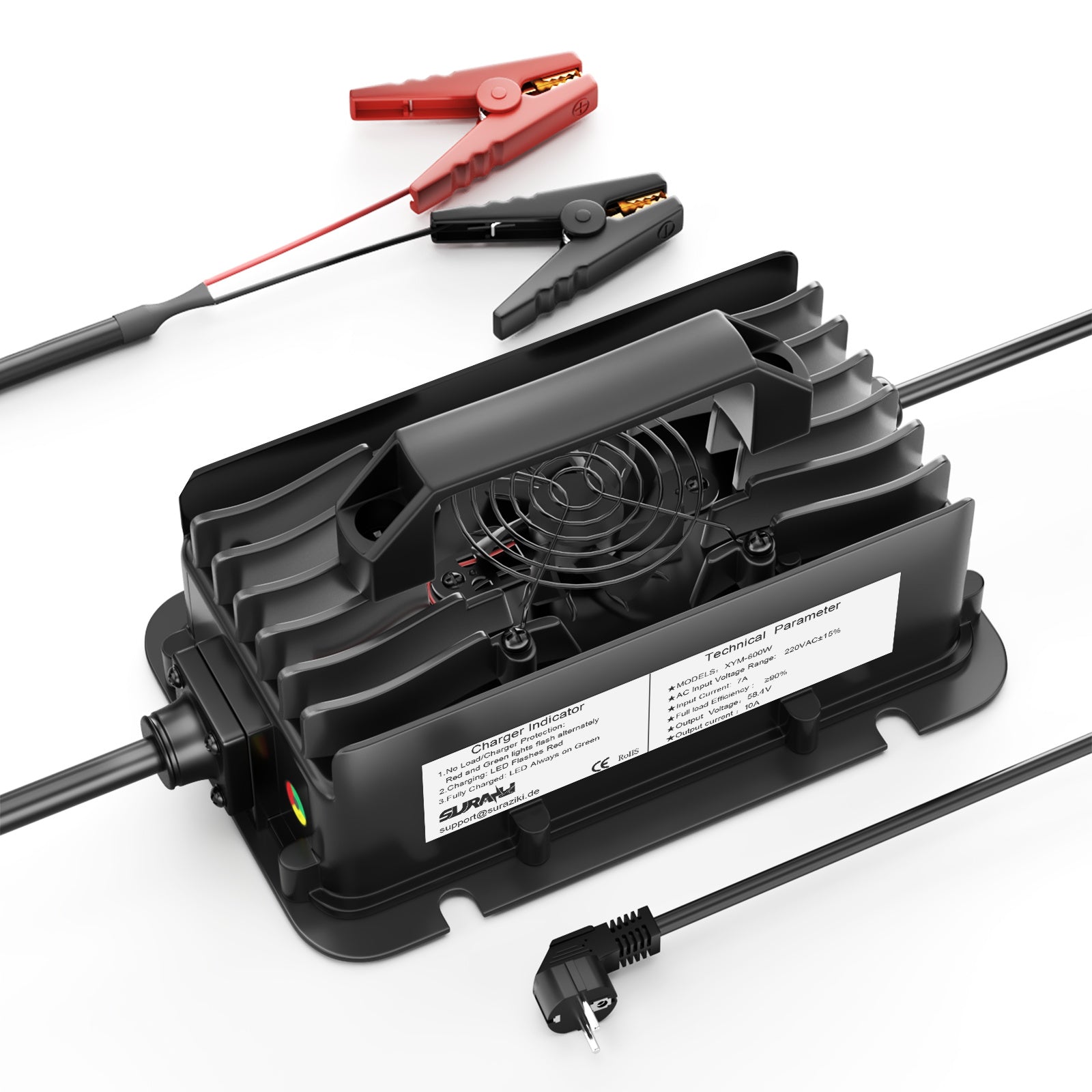 Suraziki 51, 2 V (48 V 16S) Chargeur de batterie LiFePO4, chargeur au lithium étanche 58, 4 V 10 A, activation BMS 0 V, coupure automatique