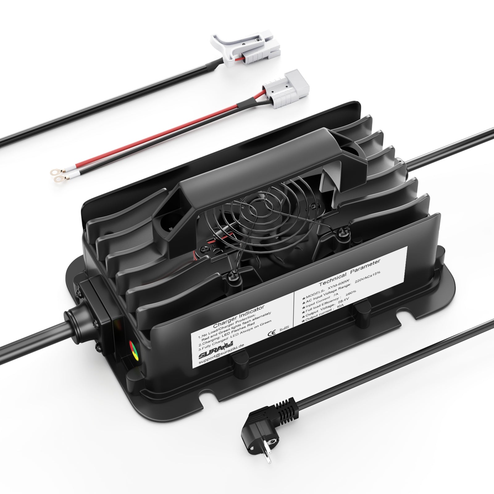 Suraziki 51, 2 V (48 V 16S) Chargeur de batterie LiFePO4, chargeur au lithium étanche 58, 4 V 10 A, activation BMS 0 V, coupure automatique