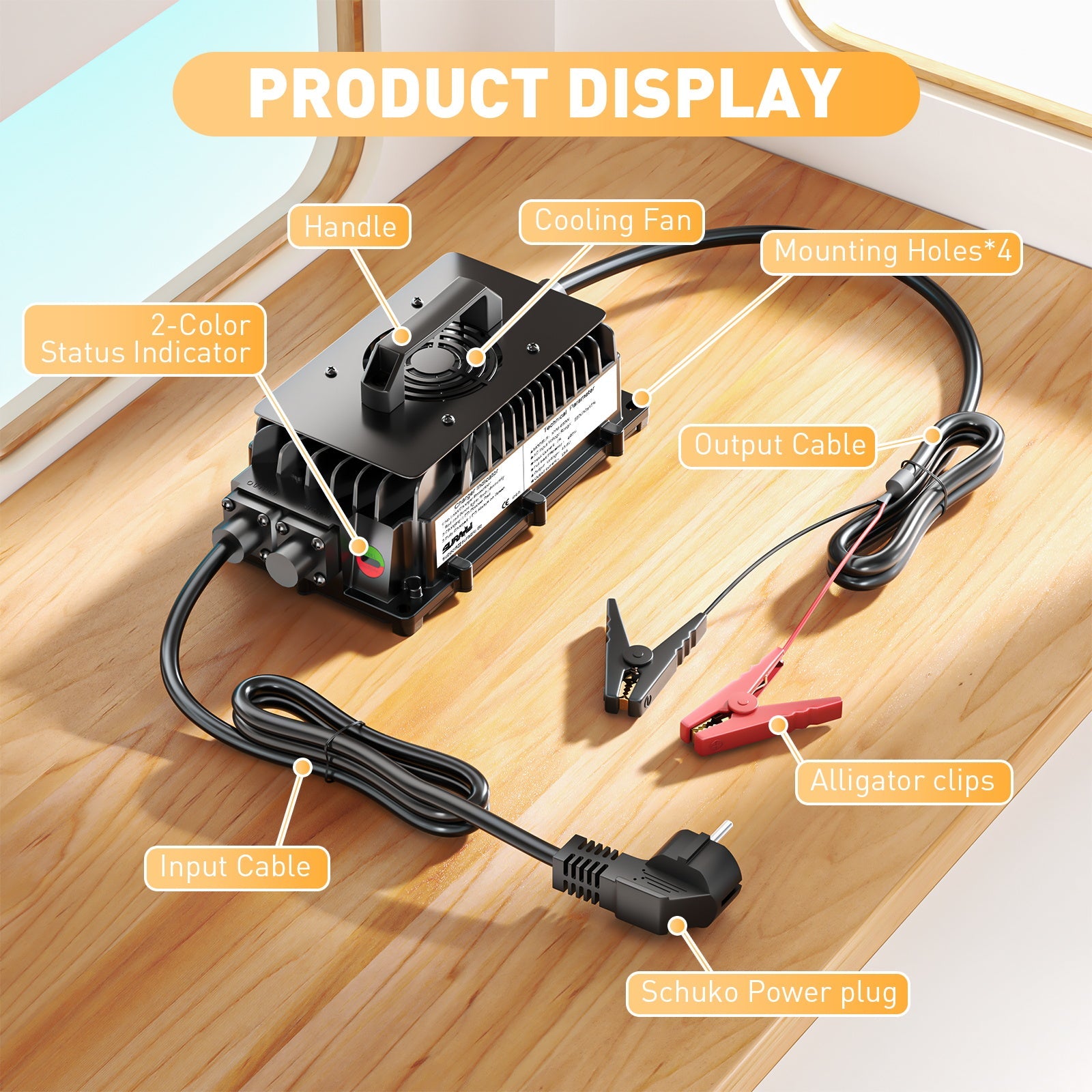Suraziki 36V (38, 4V 12S) Chargeur de batterie LiFePO4, chargeur lithium étanche 43, 8 V 25 A, activation BMS 0 V, pour voiturette de golf, moteur de pêche à la traîne