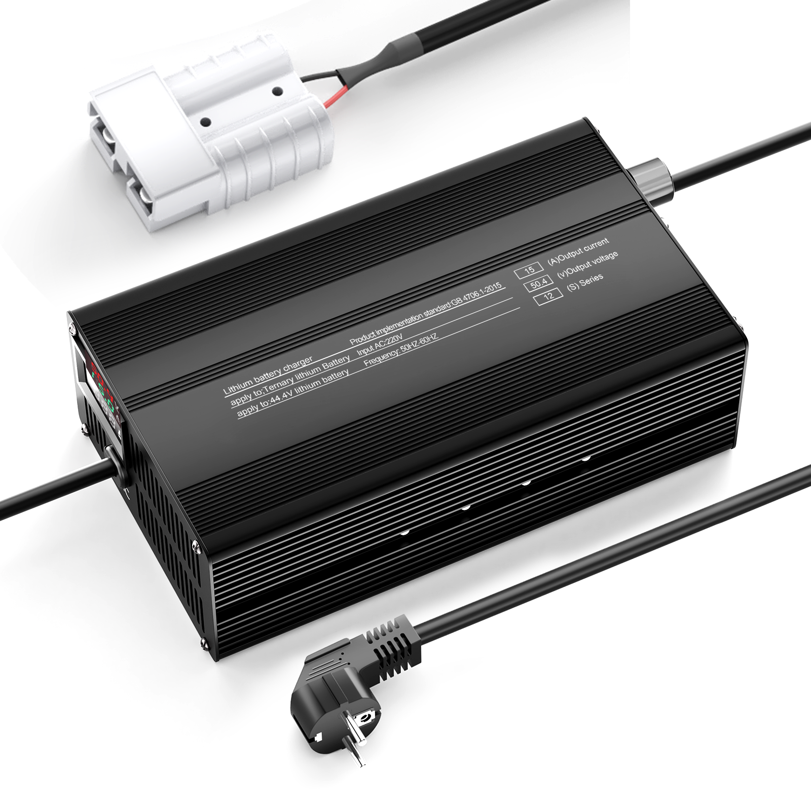 Chargeur de batterie au lithium réglable en courant Suraziki 50, 4 V 1-15 A pour 12S Chargeur de batterie pour scooter électrique, vélo électrique, batterie lithium-ion/polymère ternaire 44, 4 V