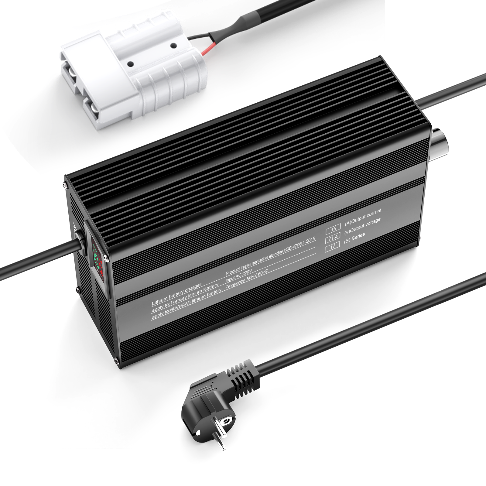 Chargeur de batterie au lithium réglable en courant Suraziki 71, 4 V 1-15 A pour 17S Chargeur de batterie pour scooter électrique, vélo électrique, batteries lithium-ion/lithium-polymère ternaire 62, 9 V
