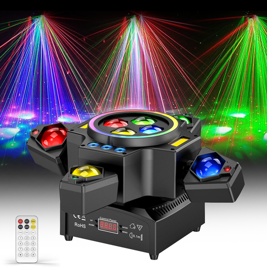 Projecteur de scène 120 W RGBW 4 en 1 à tête mobile avec effets de faisceau laser et télécommande pour discothèque, DJ, bar et anniversaire. 