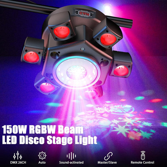 Projecteur asservi de soirée disco, 150 W RGBW 26 canaux DMX avec télécommande, faisceau Gobo pour DJ, bar, anniversaire, club, mariage