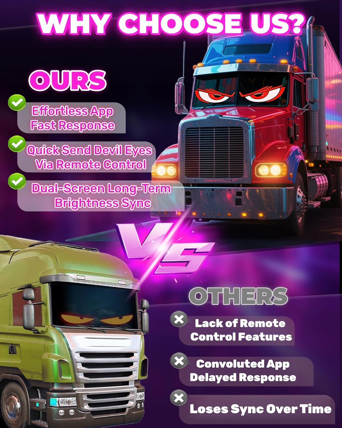 Devil Eyes Light for Trucks/Cars, LED Eyes for Cars, Truck Interior Accessories,  Personalized Light Sign for truck windshield, Scrolling Text Holiday Light Sign（2pcs）