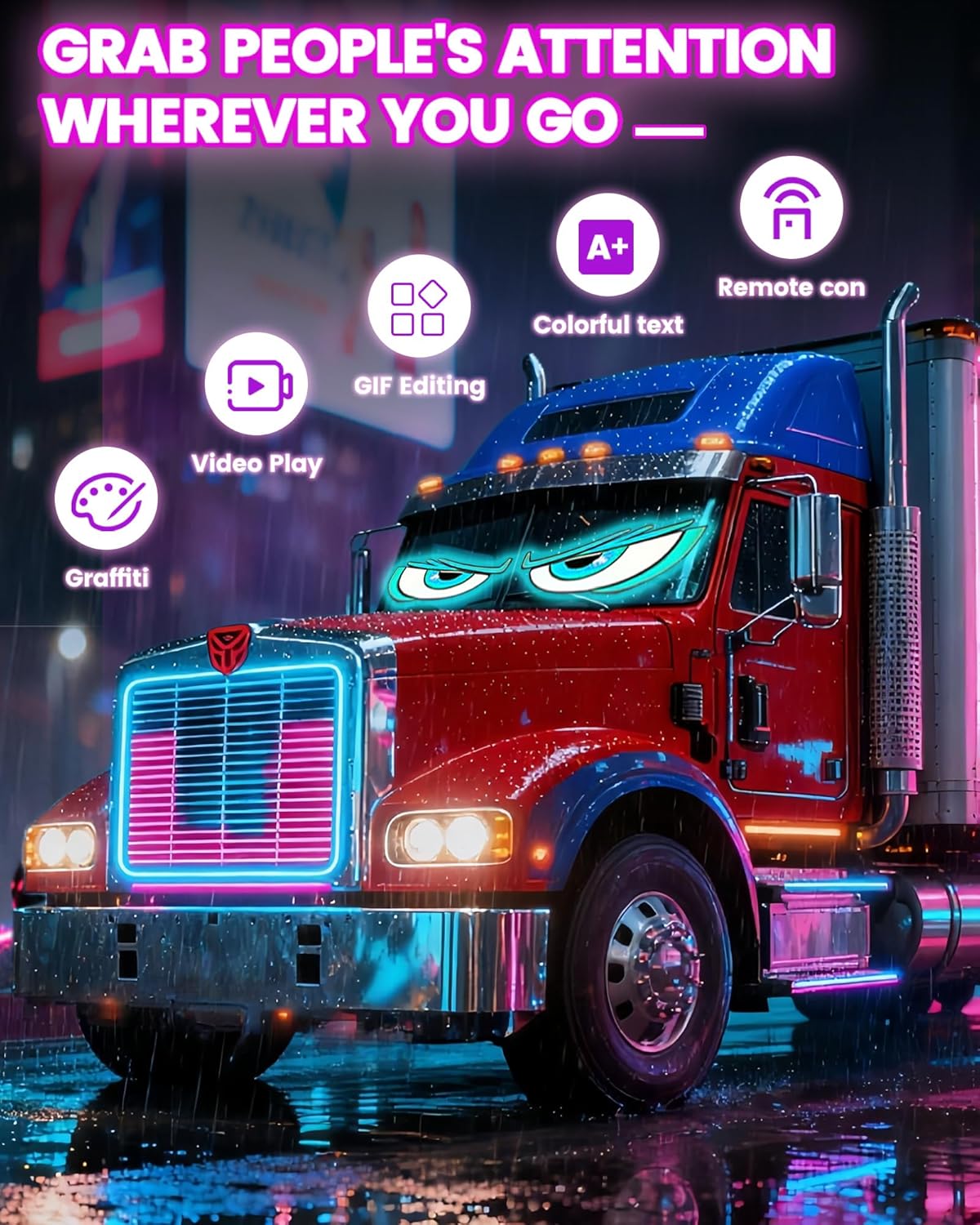 Devil Eyes Light for Trucks/Cars, LED Eyes for Cars, Truck Interior Accessories,  Personalized Light Sign for truck windshield, Scrolling Text Holiday Light Sign（2pcs）