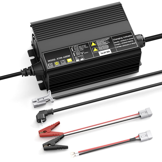 Chargeur de batterie LiFePO4 12 V 30 A, tension de charge 14,6 V, activation BMS 0 V, coupure automatique, avec connecteur de charge rapide Anderson 50 A