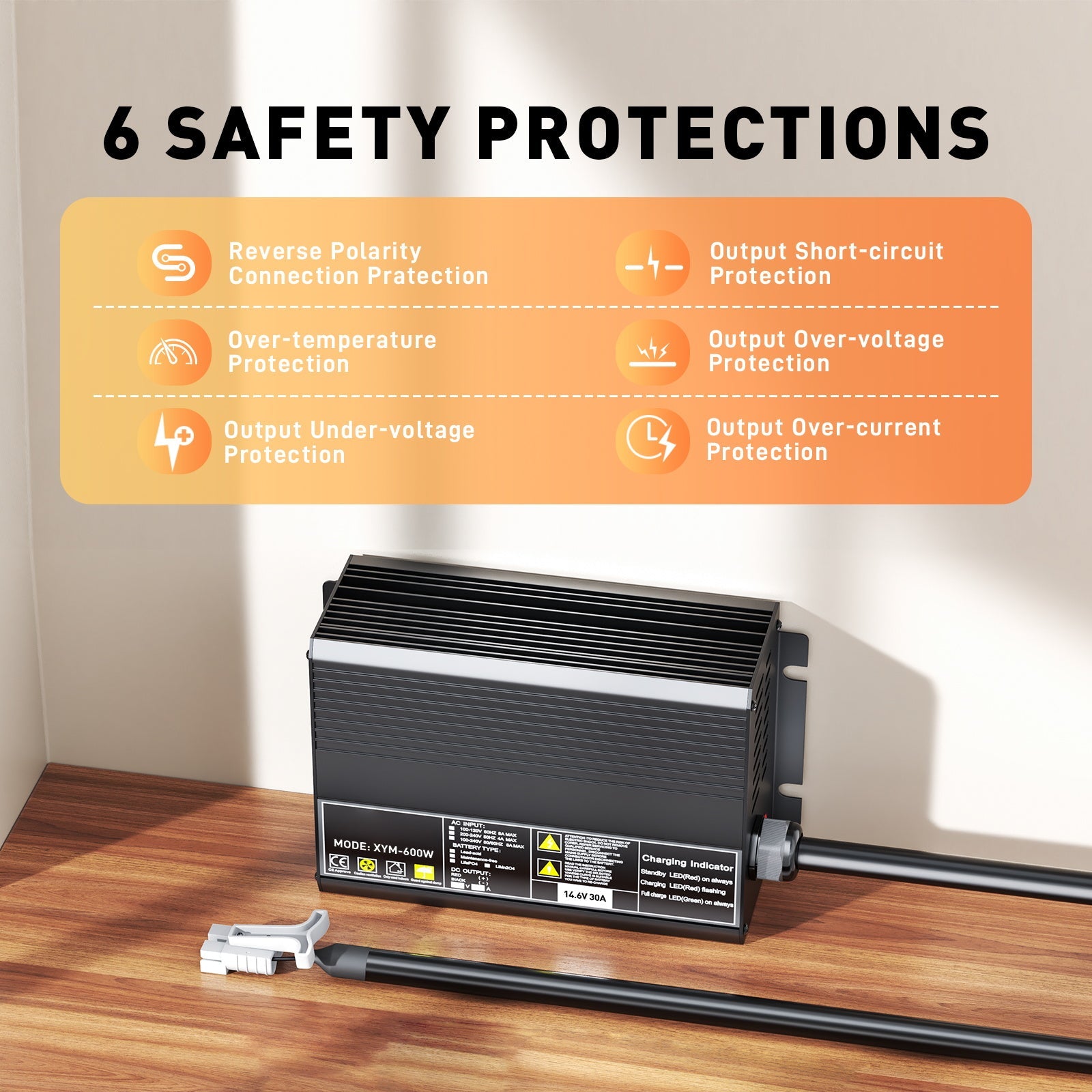 Chargeur de batterie LiFePO4 12 V 30 A, tension de charge 14, 6 V, activation BMS 0 V, coupure automatique, avec connecteur de charge rapide Anderson 50 A