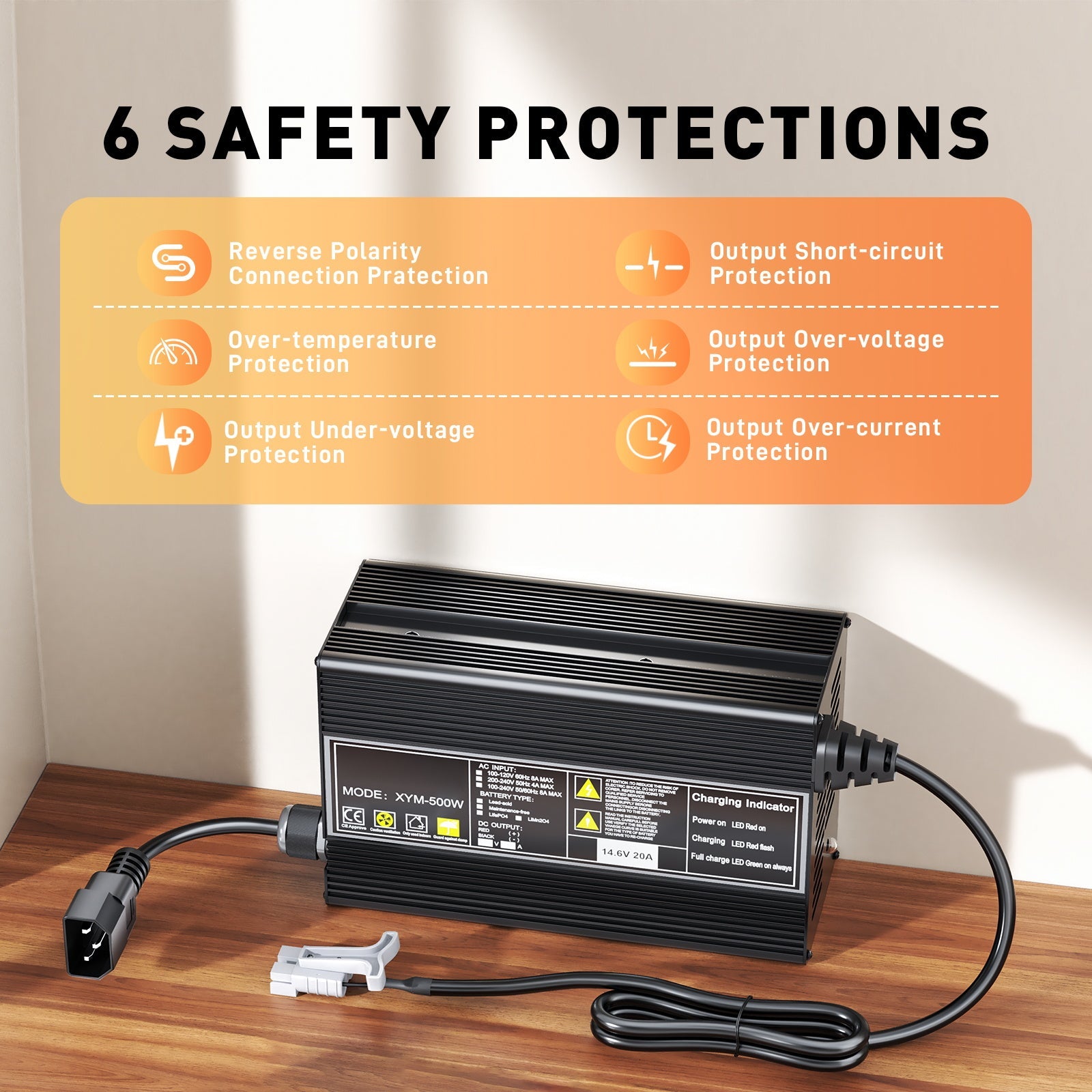 Chargeur de batterie LiFePO4 12 V 20 A, tension de charge 14, 6 V, activation BMS 0 V, avec connecteur de charge rapide Anderson 50 A